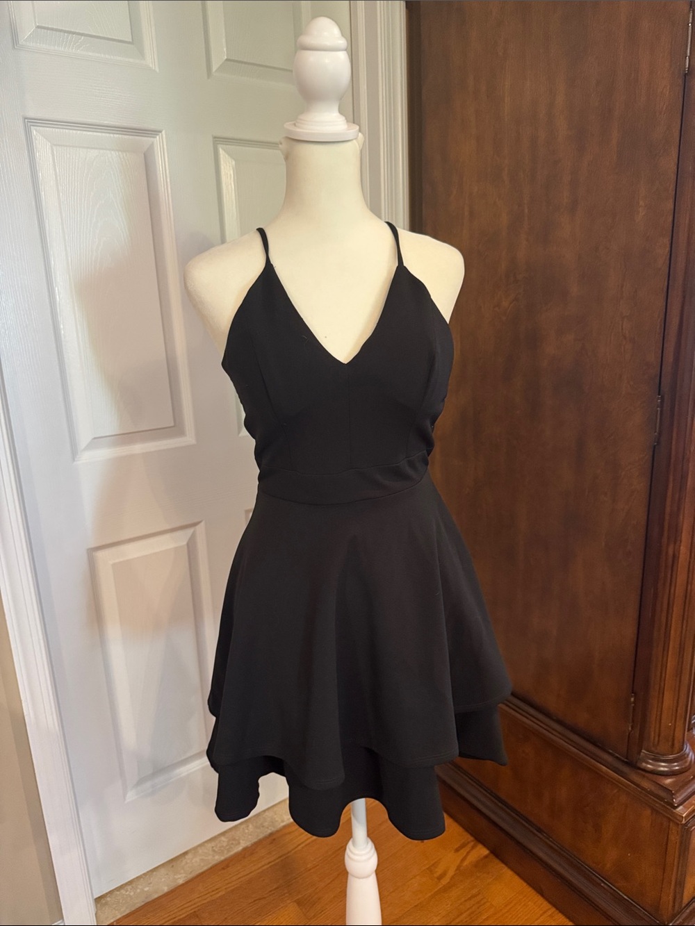 B Darlin Black V-Neck Spaghetti-Strap Mini Dress